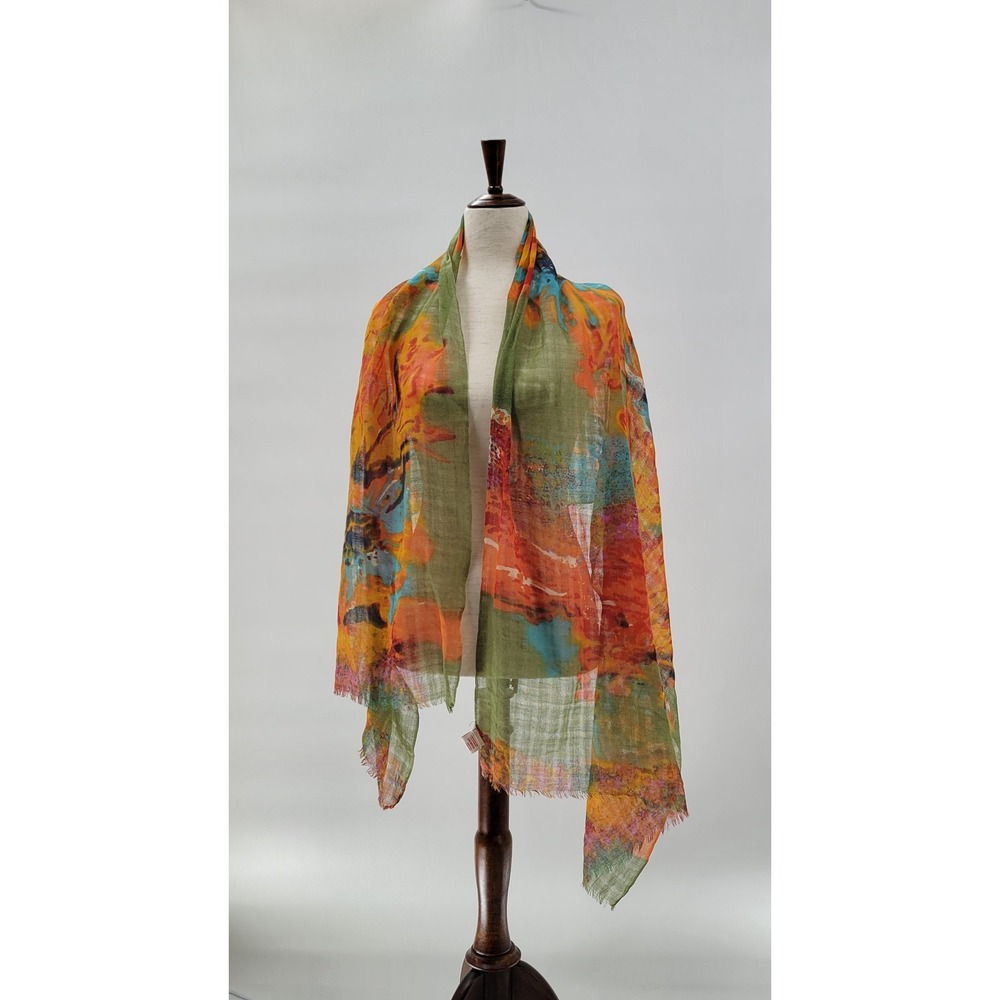 Vismaya Collection Scarf Wrap Multicolor 100% Wool Floral Abstract Sheer India